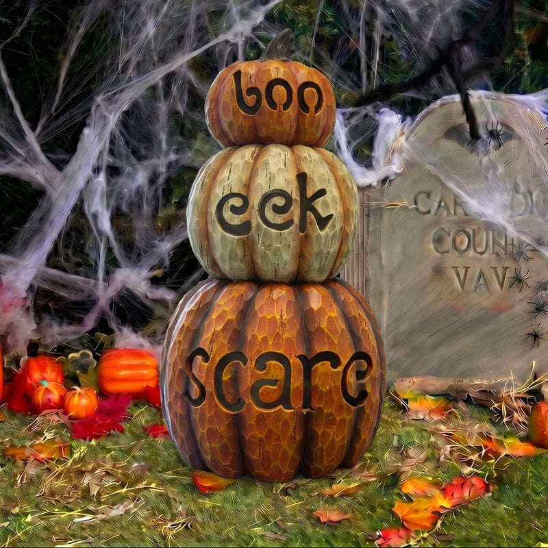 Giant Halloween Stacked Pumpkin Ornament with Warm White LED Lights - Image 2
