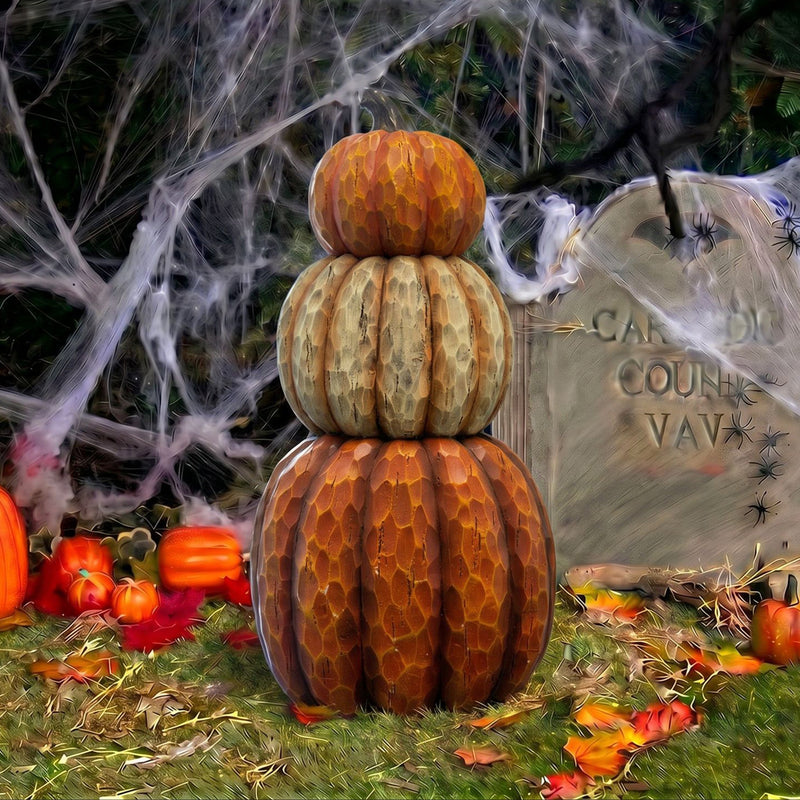 Giant Halloween Stacked Pumpkin Ornament with Warm White LED Lights - Image 6