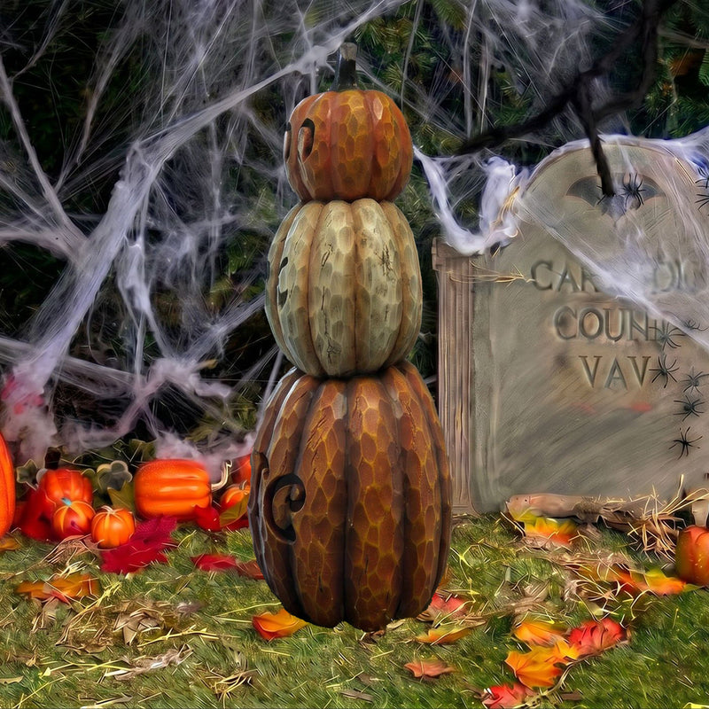 Giant Halloween Stacked Pumpkin Ornament with Warm White LED Lights - Image 8