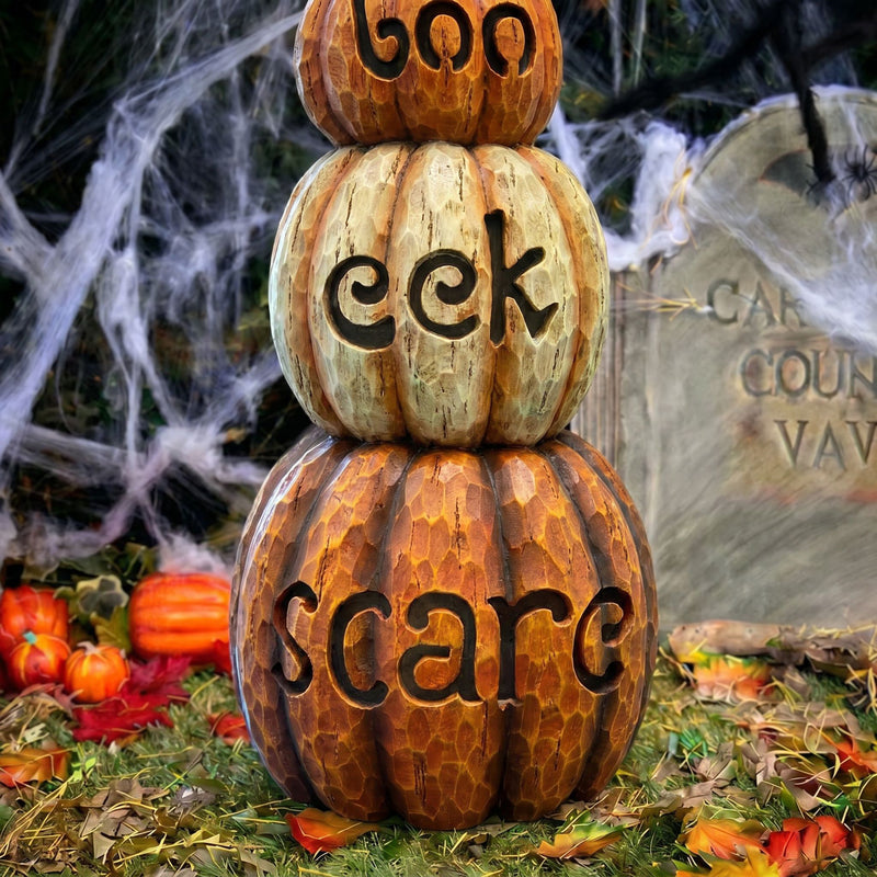 Giant Halloween Stacked Pumpkin Ornament with Warm White LED Lights - Image 4
