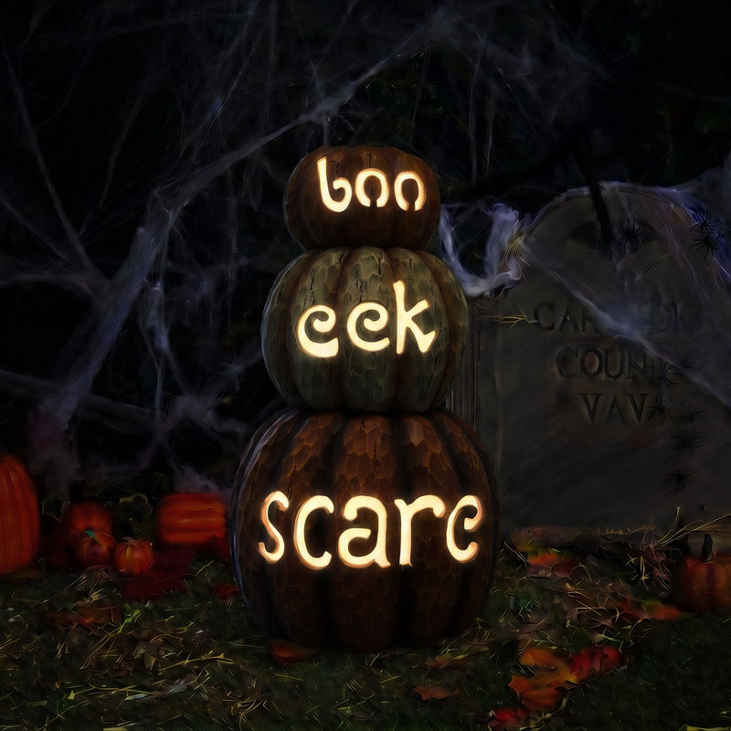 Giant Halloween Stacked Pumpkin Ornament with Warm White LED Lights - Image 3