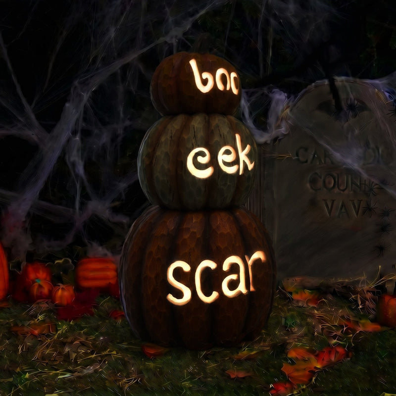 Giant Halloween Stacked Pumpkin Ornament with Warm White LED Lights - Image 7