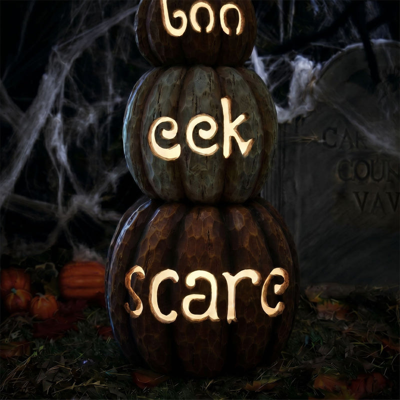 Giant Halloween Stacked Pumpkin Ornament with Warm White LED Lights - Image 5