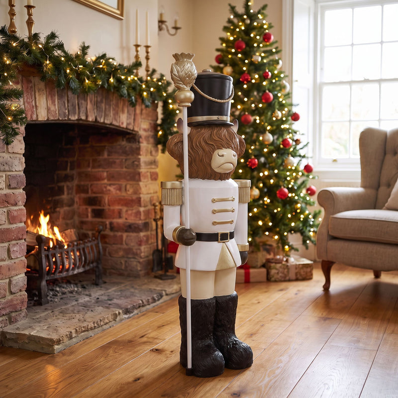 4ft Highland Cow Large Nutcracker with Staff and White LED Lights for Halloween or Christmas - Image 6