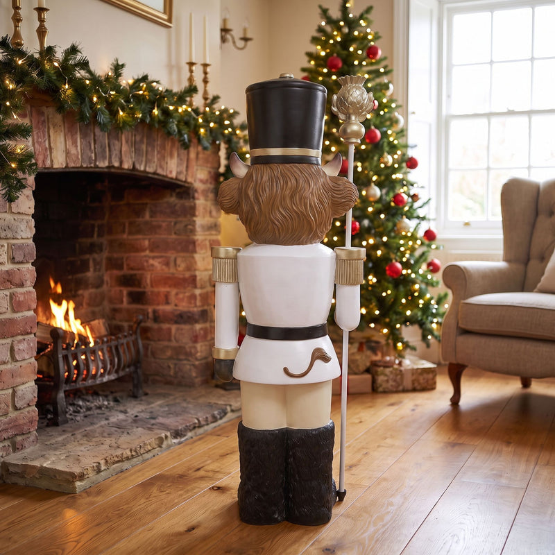 4ft Highland Cow Large Nutcracker with Staff and White LED Lights for Halloween or Christmas - Image 7