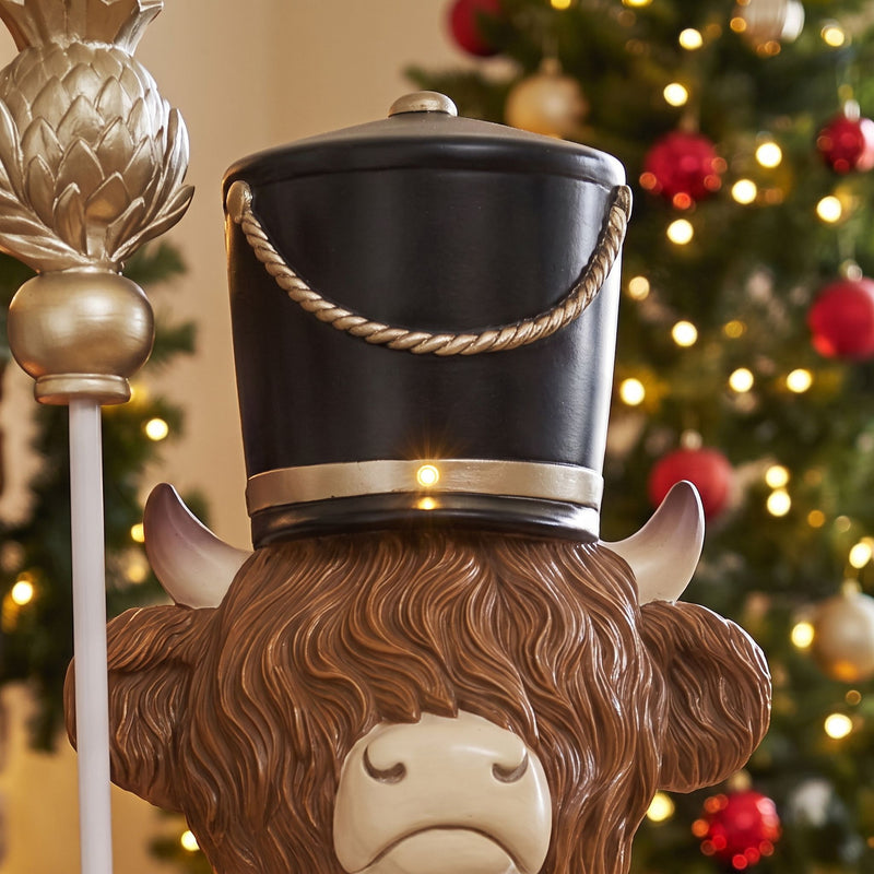 4ft Highland Cow Large Nutcracker with Staff and White LED Lights for Halloween or Christmas - Image 8