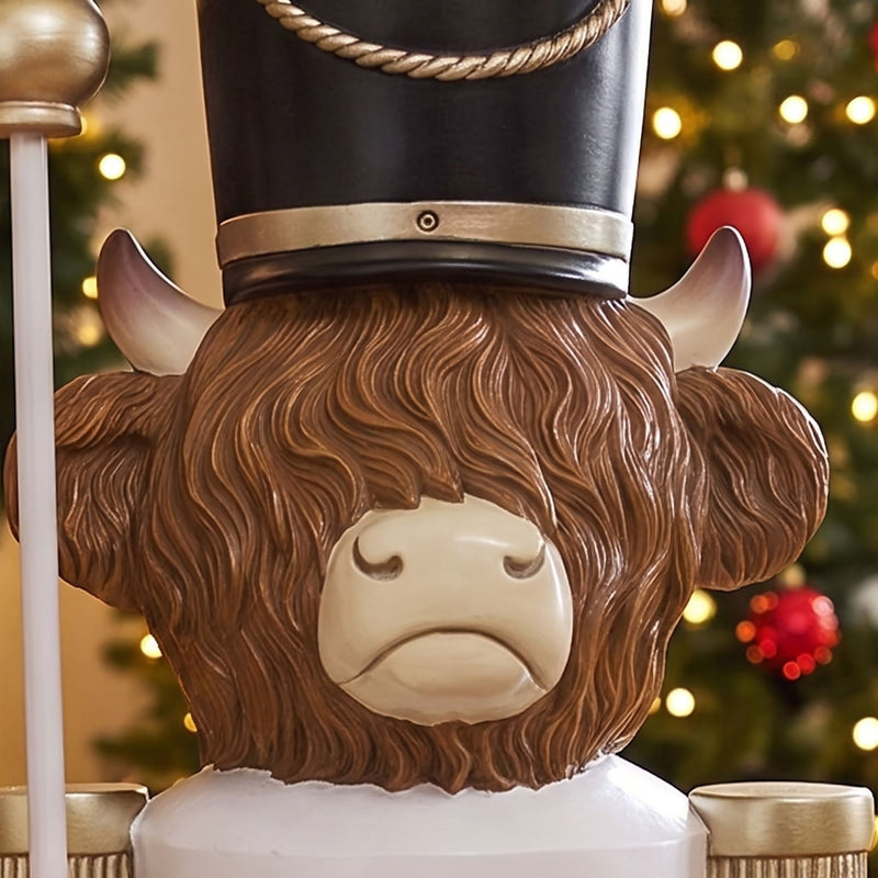 4ft Highland Cow Large Nutcracker with Staff and White LED Lights for Halloween or Christmas - Image 9