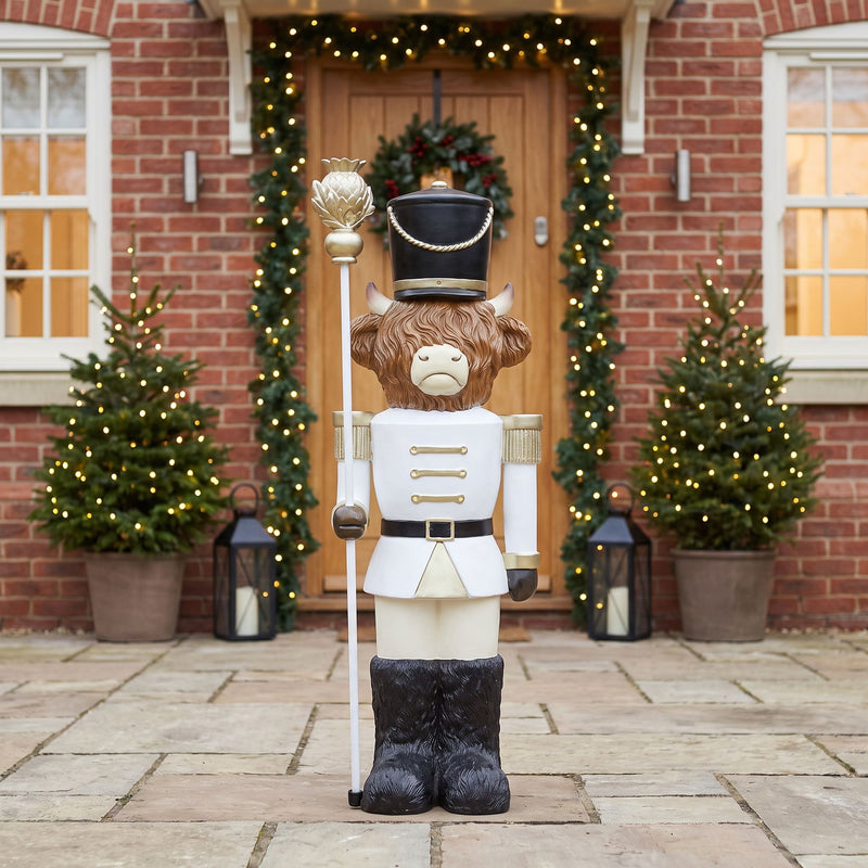 4ft Highland Cow Large Nutcracker with Staff and White LED Lights for Halloween or Christmas - Image 3