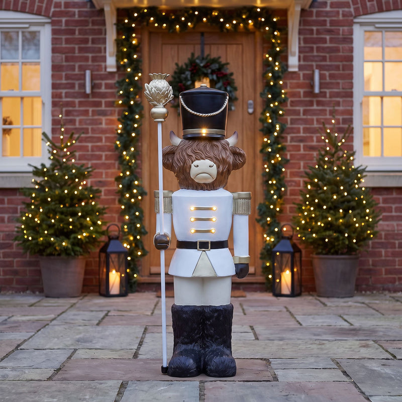 4ft Highland Cow Large Nutcracker with Staff and White LED Lights for Halloween or Christmas - Image 5