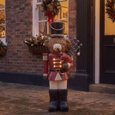 4ft Highland Cow Large Nutcracker with Bagpipes and LED Lights for Halloween or Christmas