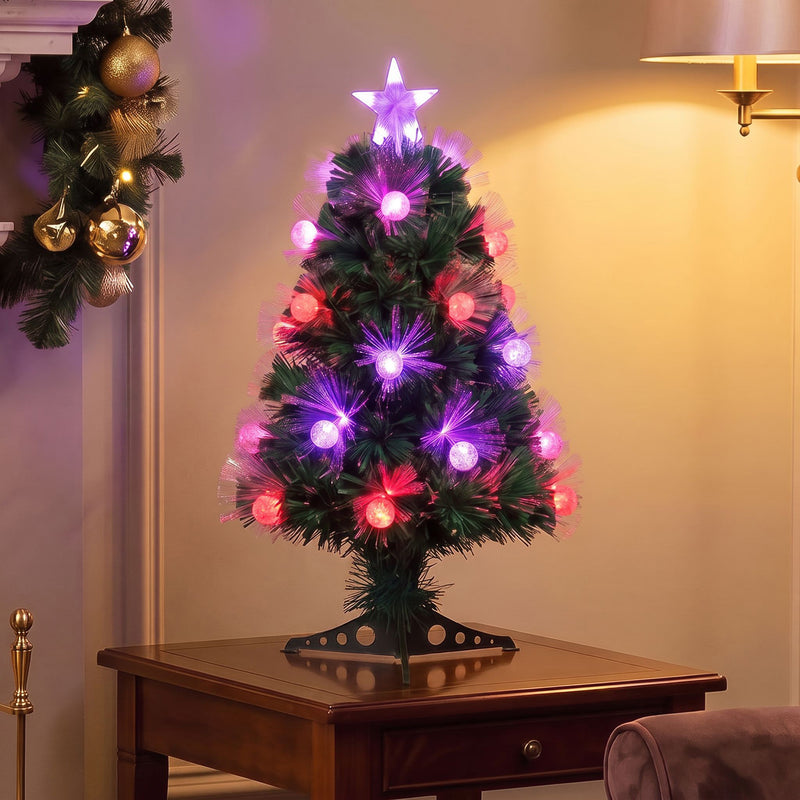 Green Fibre Optic Christmas Tree 2ft - 7ft Sparkle Bauble with Multi Coloured LED Lights - Image 6