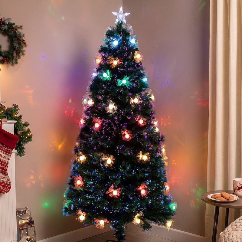 Green Fibre Optic Christmas Tree 2ft - 7ft Sparkle Bauble with Multi Coloured LED Lights - Image 4