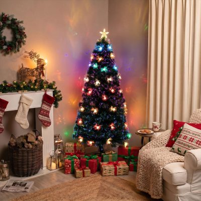Green Fibre Optic Christmas Tree 2ft - 7ft Sparkle Bauble with Multi Coloured LED Lights