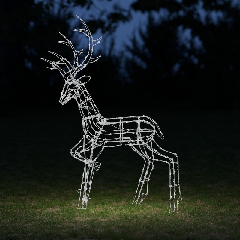 Christmas Reindeer Light - 1.35M White Wire Light Up Stag with 200 White LEDs - Image 2