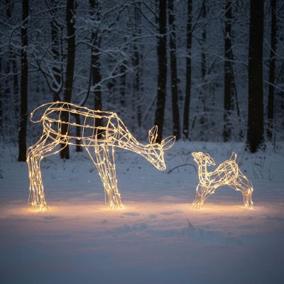 Christmas Reindeer Lights - 1M White Wire Light Up Mother & Baby with 250 White LEDs
