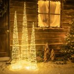 Set of 3 Pre-Lit Christmas Silver Light-Up Cones with Warm White LEDs