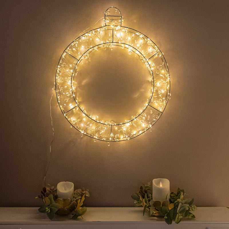 Pre-Lit Christmas Light-Up Silver Bauble 50cm with 280 Warm White LEDs - Image 3
