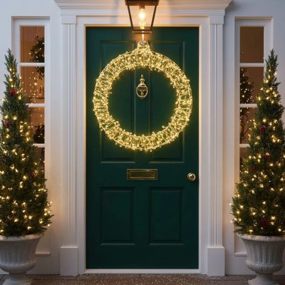 Pre-Lit Christmas Light-Up Silver Bauble 70cm with 500 Warm White LEDs