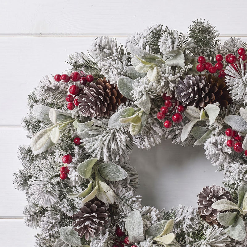 The Christmas Centre Crimson Frost 26in (66cm) Prelit Christmas Wreath with Warm White Battery Operated LED Lights - Image 6