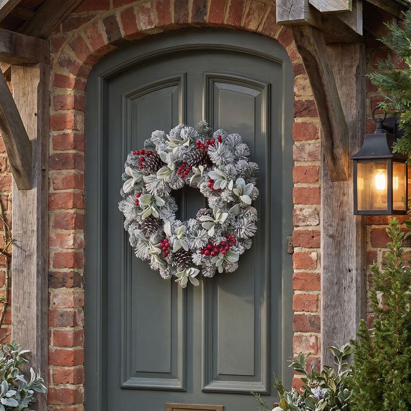 The Christmas Centre Crimson Frost 26in (66cm) Prelit Christmas Wreath with Warm White Battery Operated LED Lights - Image 3