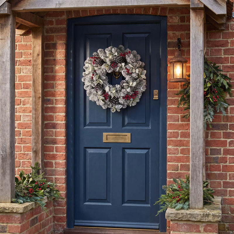 The Christmas Centre Crimson Frost 26in (66cm) Prelit Christmas Wreath with Warm White Battery Operated LED Lights - Image 4
