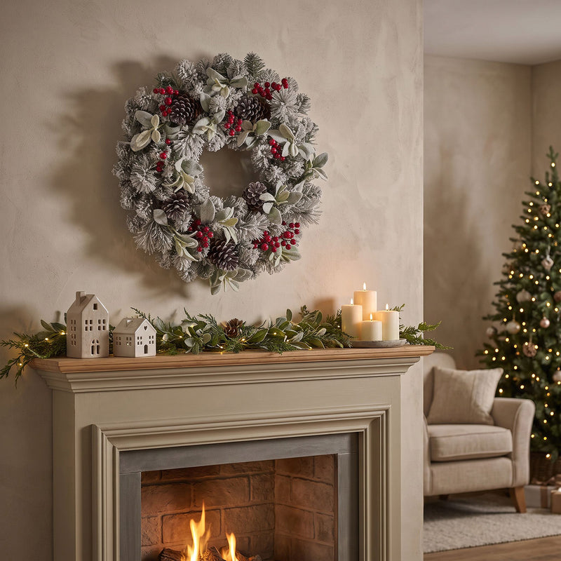 The Christmas Centre Crimson Frost 26in (66cm) Prelit Christmas Wreath with Warm White Battery Operated LED Lights - Image 5