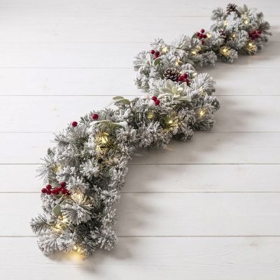 The Christmas Centre Crimson Frost 6ft (180cm) Prelit Christmas Garland with Warm White Battery Operated LED Lights