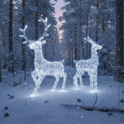 Outdoor Light Up Acrylic Christmas Reindeer Pair of Stags Set