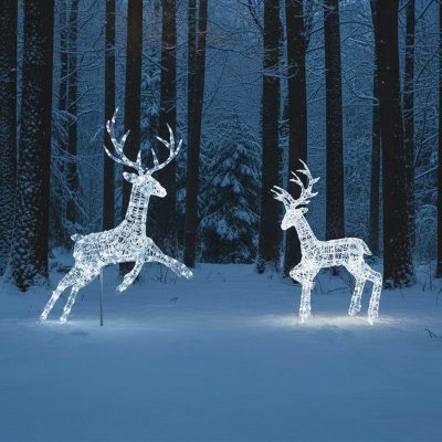 Outdoor Light Up Acrylic Christmas Reindeer Flying Stag and Stag Set