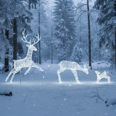 Outdoor Light Up Acrylic Christmas Reindeer Flying Stag Mother and Baby