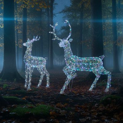 Outdoor Light Up Laser Ribbon Christmas Reindeer LED Stags Set