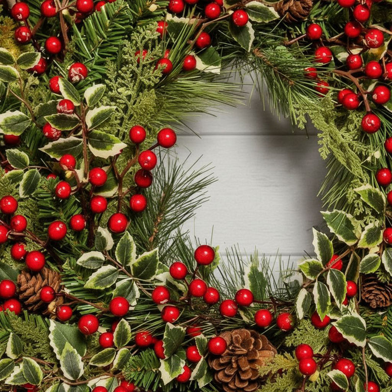 The Christmas Centre Yuletide Berry 26in (66cm) Prelit Christmas Wreath with Warm White Battery Operated LED Lights - Image 2