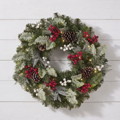 The Christmas Centre Pine Grove 26in (66cm) Prelit Christmas Wreath with Warm White Battery Operated LED Lights