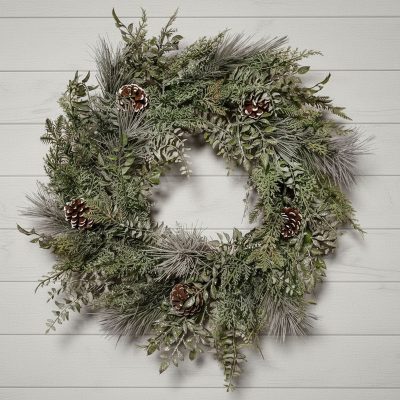 The Christmas Centre Arctic Forest 26in (66cm) Prelit Christmas Wreath with Warm White Battery Operated LED Lights