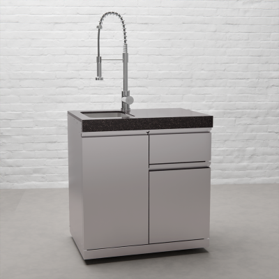 Draco Grills Outdoor Kitchen Stainless Steel Sink and Drawer Cabinet with Granite Top