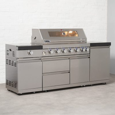 Draco Grills Deluxe 6 Burner BBQ Modular Outdoor Kitchen with Sear Station and Gas Bottle Cabinet