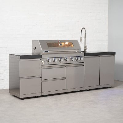 Draco Grills 6 Burner BBQ Modular Outdoor Kitchen with Double Drawers and Sink Unit