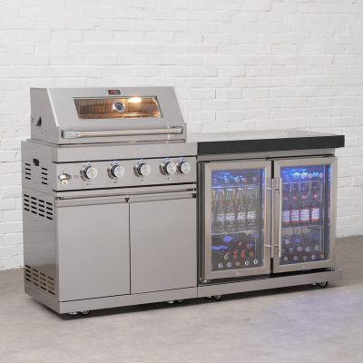Draco Grills 4 Burner BBQ Modular Outdoor Kitchen with Double Fridge Unit