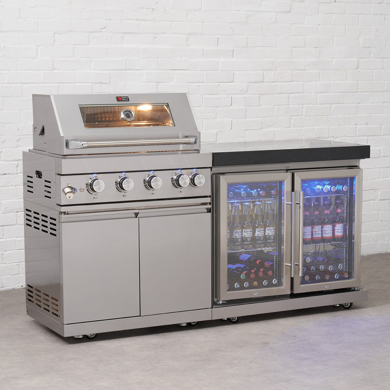 Draco Grills 4 Burner BBQ Modular Outdoor Kitchen with Double Fridge Unit