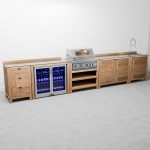 Draco Grills Teak 4 Burner Outdoor Kitchen with Modular Triple Drawer Unit, Double Cupboard, Sink, Double Fridge