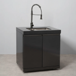 Draco Grills Outdoor Kitchen Black Stainless Steel 1.5 Sink Double Cabinet with Ceramic Top