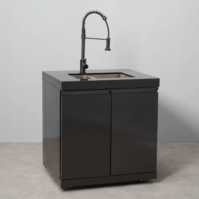 Draco Grills Outdoor Kitchen Black Stainless Steel 1.5 Sink Double Cabinet with Ceramic Top