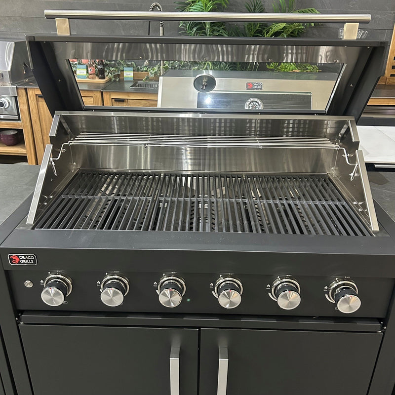 Ex Display Draco Grills Fusion 6 Burner Black Outdoor Kitchen with Side Burner and Fridge - Image 3