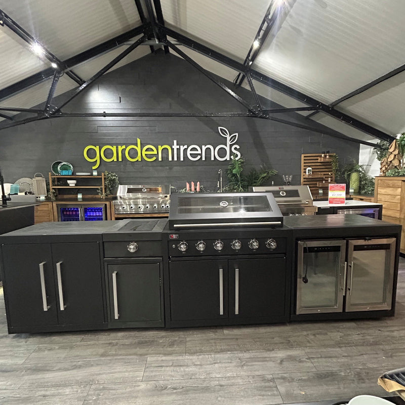 Ex Display Draco Grills Fusion 6 Burner Black Outdoor Kitchen with Side Burner and Fridge