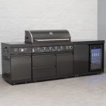 Draco Grills 6 Burner BBQ Black Stainless Steel Modular Outdoor Kitchen with Sear Station and Fridge Unit