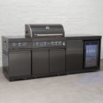 Draco Grills 4 Burner BBQ Black Stainless Steel Modular Outdoor Kitchen with Sear Station and Fridge Unit