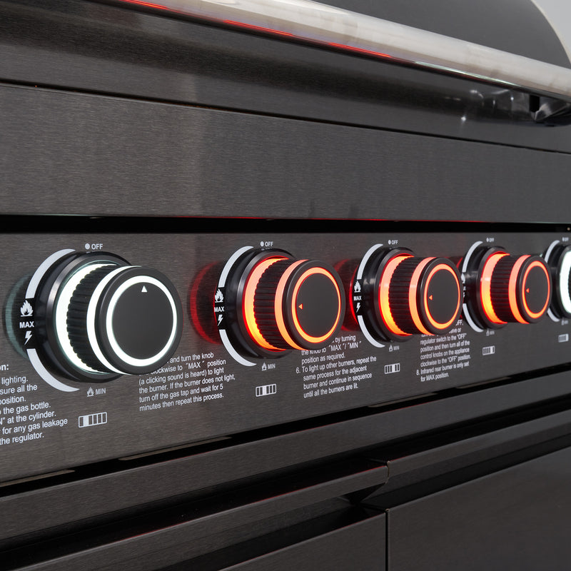 Draco Grills 6 Burner BBQ Black Stainless Steel Modular Outdoor Kitchen with Sear Station and Fridge Unit - Image 7