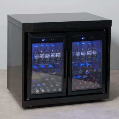 Draco Grills Outdoor Black Stainless Steel Double Fridge Cabinet with Granite Top 120L