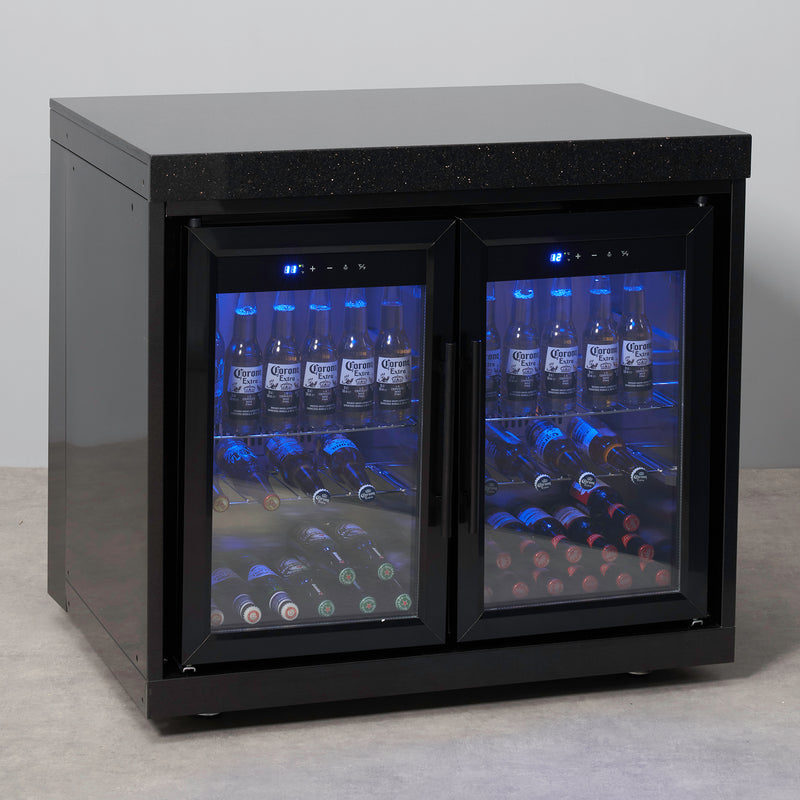 Draco Grills Outdoor Black Stainless Steel Double Fridge Cabinet with Granite Top 120L