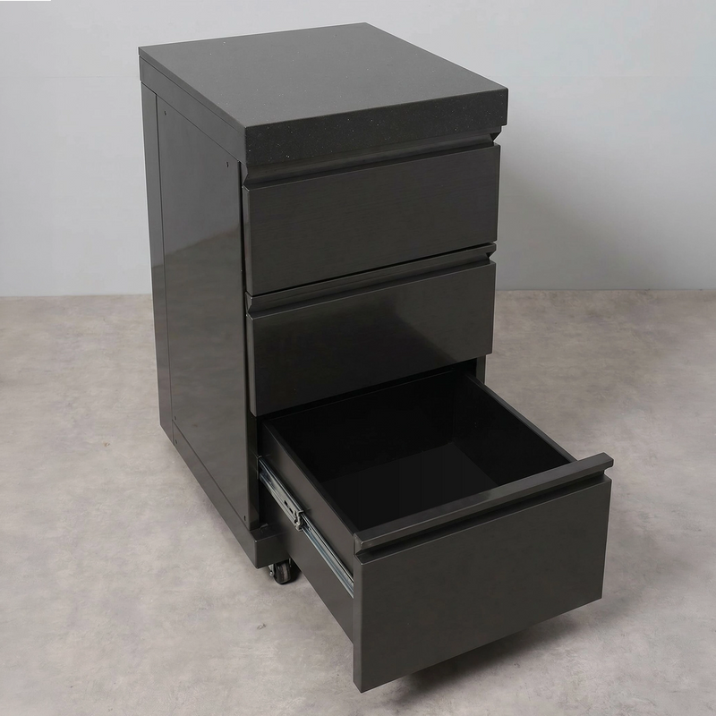 Draco Grills Outdoor Kitchen Black Stainless Steel Triple Drawer Cabinet with Granite Top - Image 2